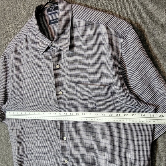 Nautica Shirt Mens XL Blue Striped 100% Linen Short Sleeve with Pocket - Picture 5 of 10